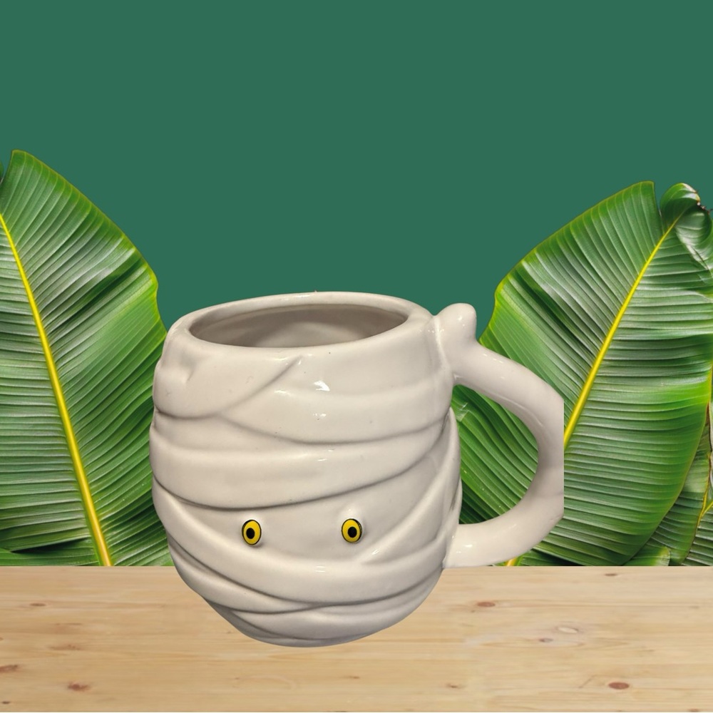 White Mummy Mug with Yellow Eyes